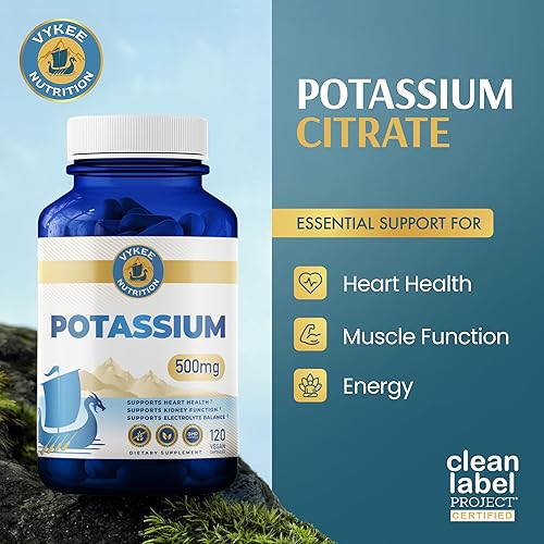 Miniatura 2 de Vykee Nutrition Cápsulas de citrato de potasio - Suplementos para el equilibrio electrolítico, la salud muscular y cardíaca, veganas, sin OMG, sin