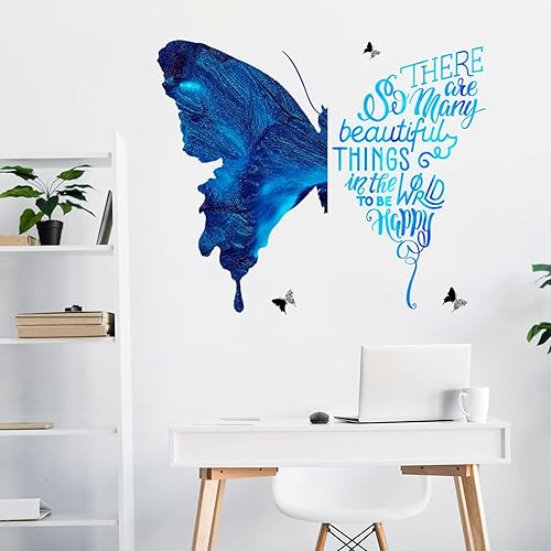 Vista 3 de Maydahui Adhesivo decorativo para pared con diseño de mariposa azul, con frases inspiradoras (24 x 30 pulgadas), removible, grande, motivacional