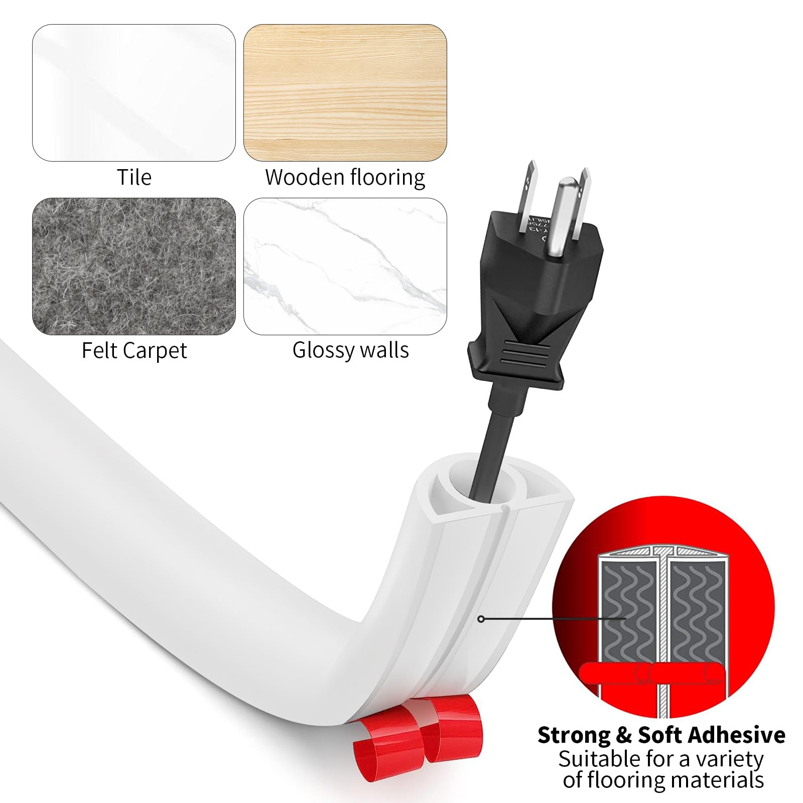 Flexible Small Cable Duct, 3.0 M X 3 Cm Floor Cable Duct, Trip Protection, Self-Adhesive, PVC Floor Cable Protection, Cable Cover, Cable Chute, Easy To Cut, Assembly (Wood Grain - View #9