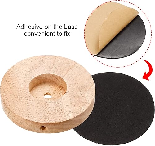 Miniatura 4 de PATIKIL Base de lámpara de madera de 4.724 in, 1 paquete de base circular de madera maciza de madera para escritorio, soporte de repuesto para