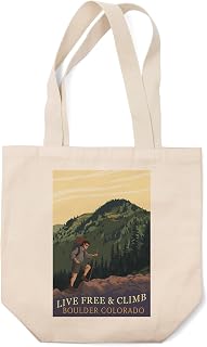 Lantern Press Boulder, Colorado, Live Free and Climb (100% Cotton Canvas Reusable Tote Bag)