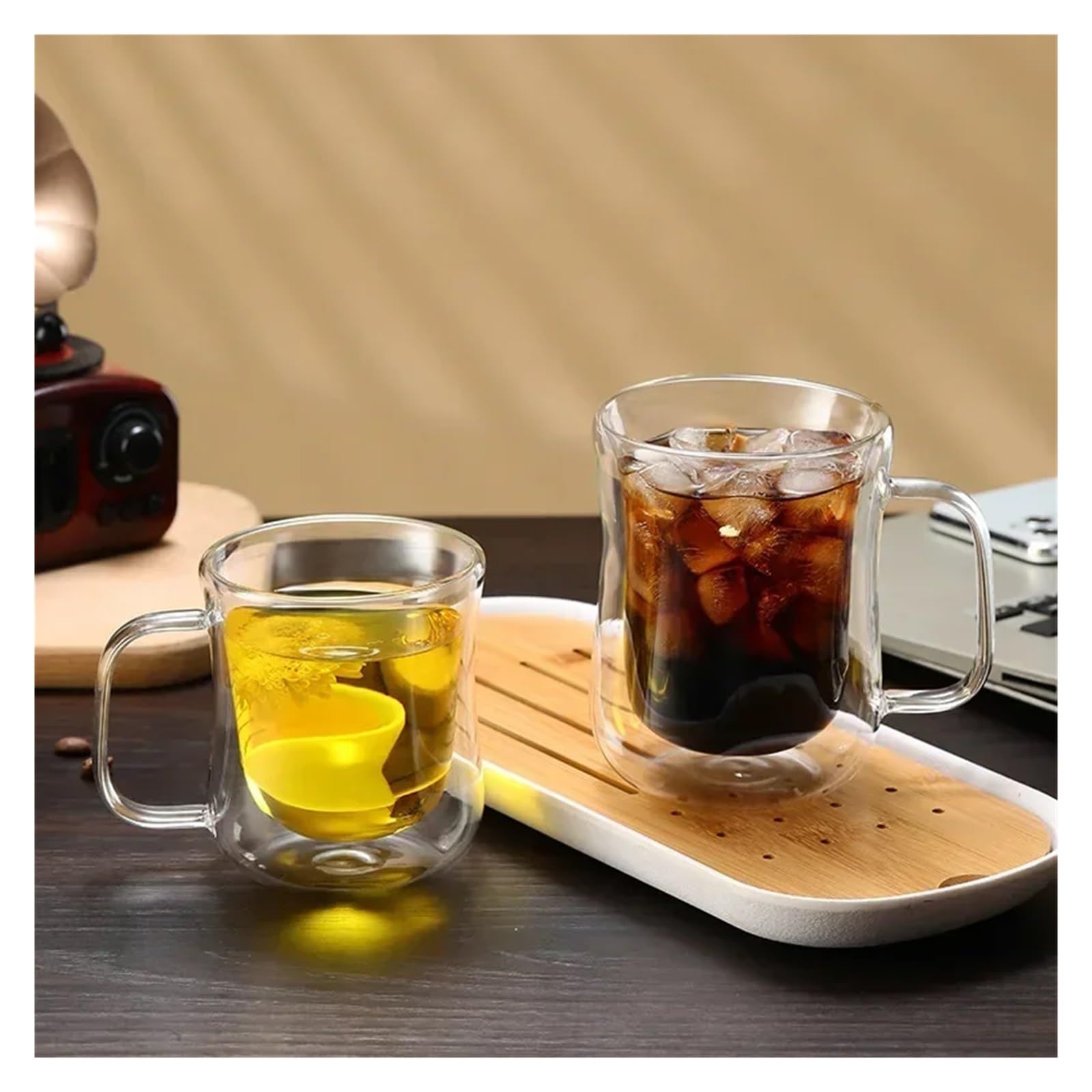 Odporne na ciepło podwójne szklane kubki do kawy, ręcznie robiony kubek do herbaty (220 ml, 2 szt.)