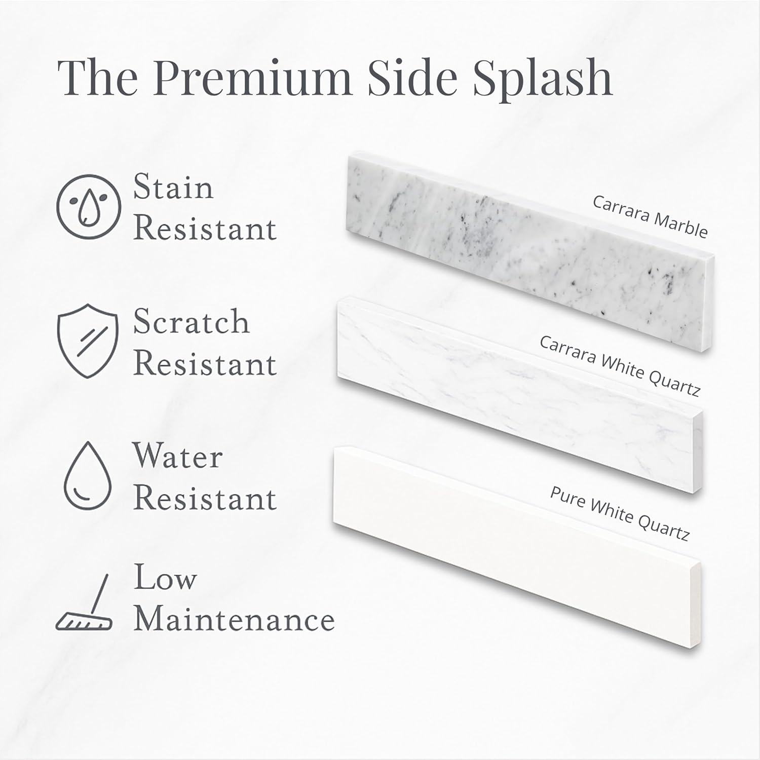 ARIEL Luxury Carrara White Quartz Sidesplash for Vanity – 22"x4"