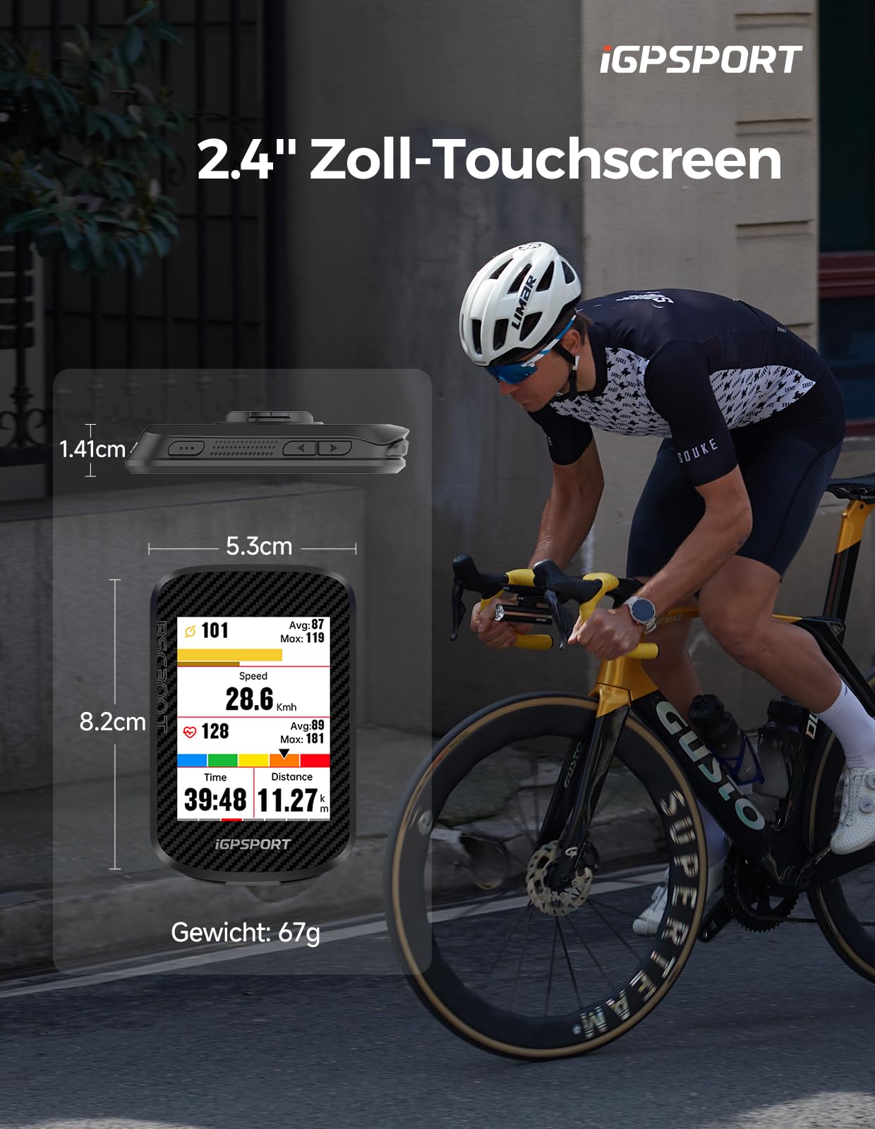 iGPSPORT BSC300T GPS Fahrradcomputer Kabellos, 2.4-Zoll-Touchscreen und Tasten, MAP-Navigation, Trainingsfunktion, Bluetooth, ANT+, E-Bike