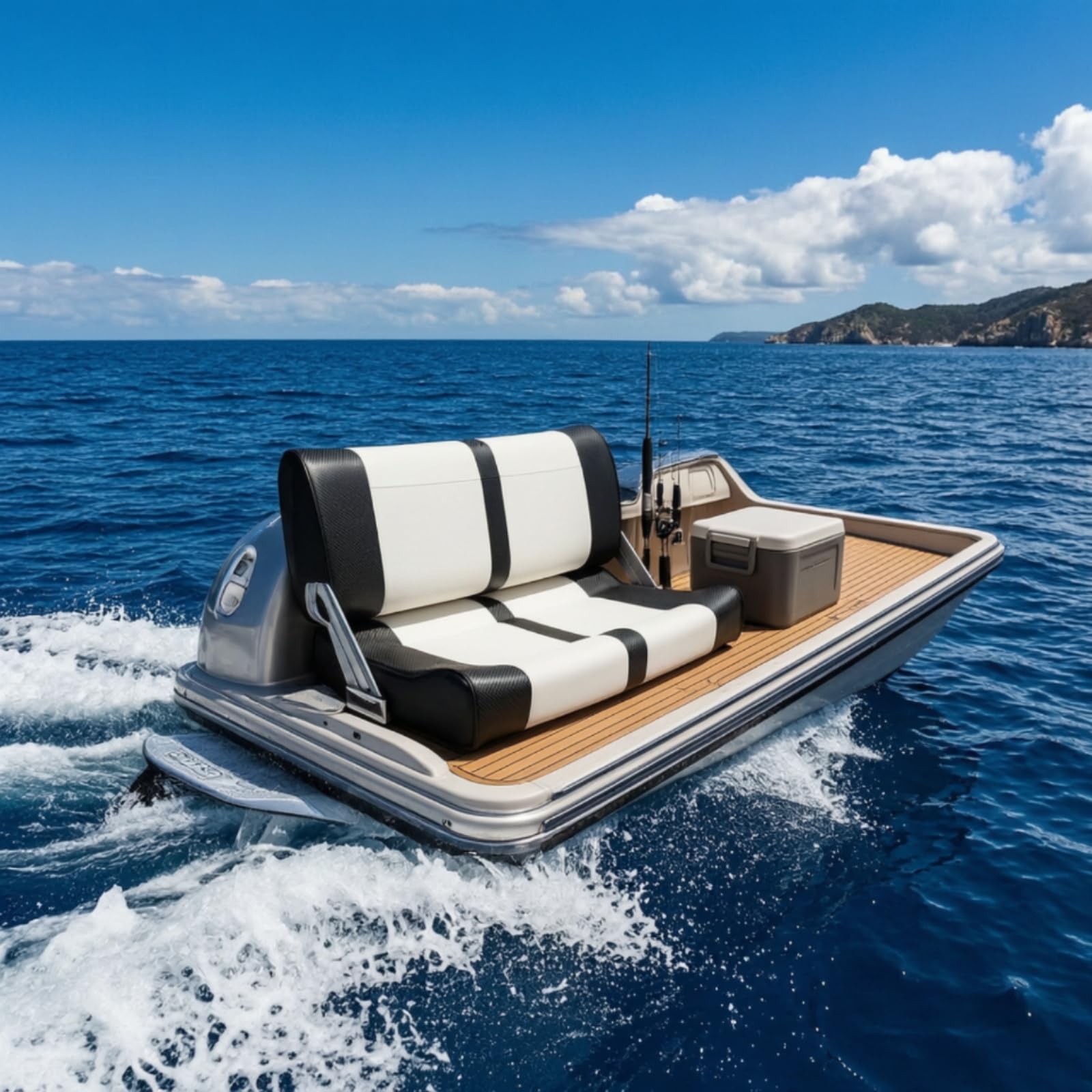 Sedile Passeggero Marino Sedia Barca Poltrona Timoniere Seduta Nautica in Pelle PU E Lega di Alluminio con Schienale Alto Ergonomico Laterali