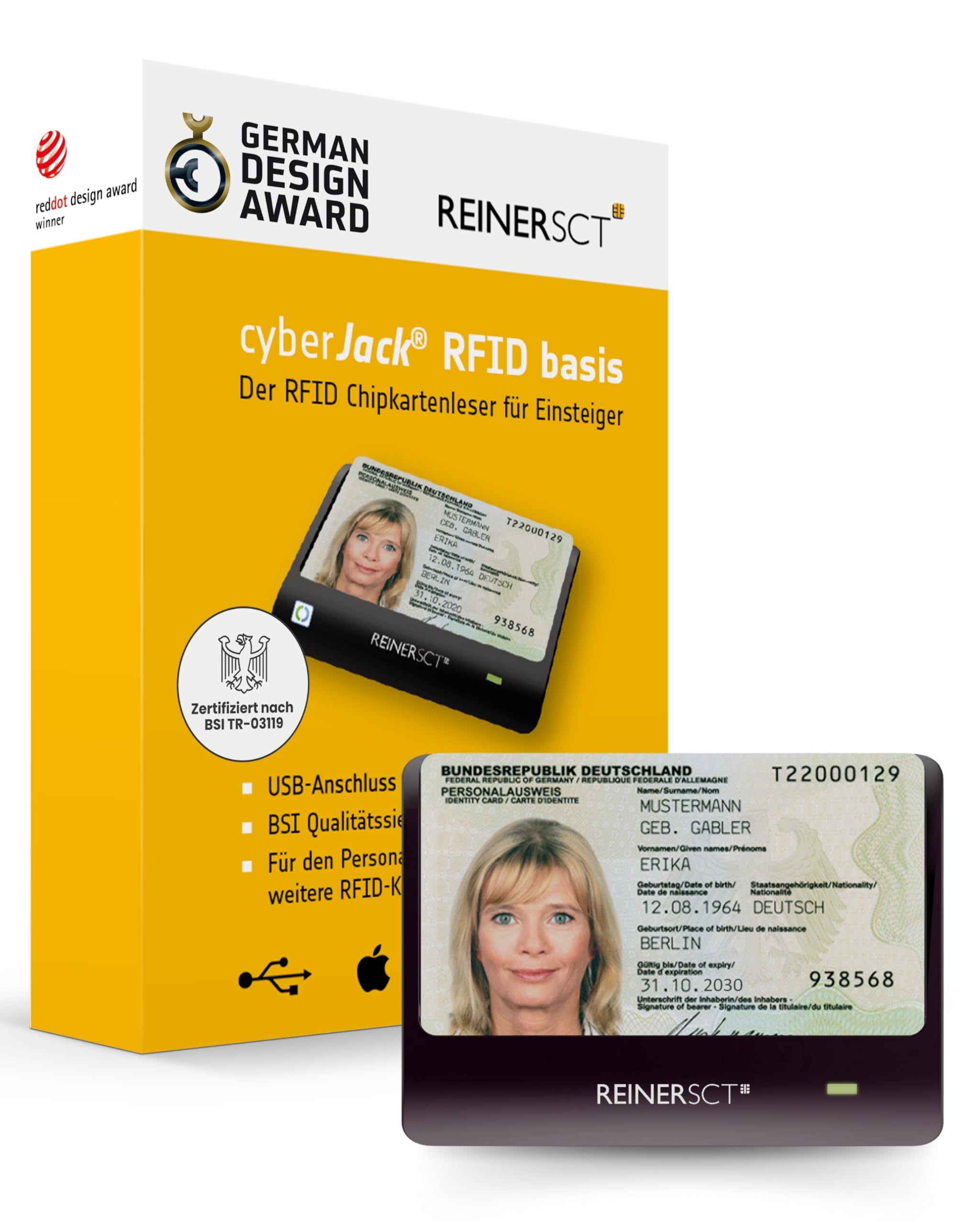 REINER SCT cyberJack RFID Basis I Chipkartenleser kontaktlos RFID eID Kartenlesegerät USB-Anschluss