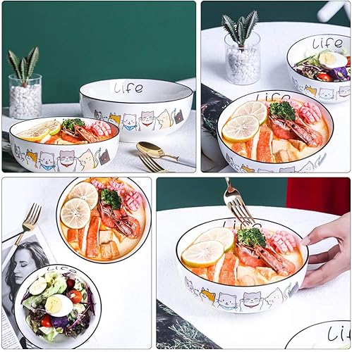 Miniatura 5 de Hemoton Tazón de cerámica para 6 gatos, cuenco de cerámica para fideos, tazón de ensalada, cuenco de preparación de cerámica Wonton, tazón de salsa