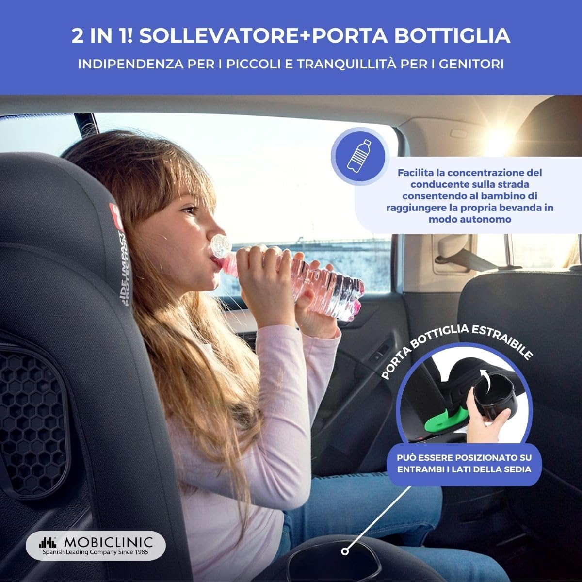 Mobiclinic® kids, Seggiolino auto, I-size, Isofix, Gruppo 2/3, 36kg, 4-12anni, Lionfix max, Evolutivo, 100-150cm, Protezione laterale, Poggiatesta regolabile, 3 posizioni reclinabili, Portabottiglie