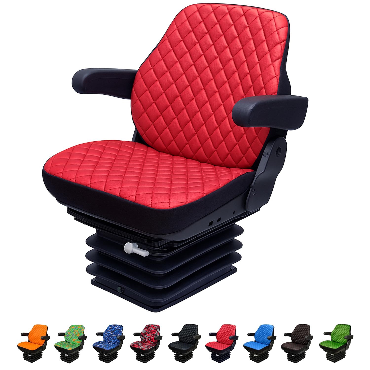 Strapazierfähiger Traktorsitzbezug für Schranktraktoren ohne Kopfstütze, Gabelstapler-Sitzbezug, Camuflage Muster, 4 Farben (rotes Leder Kapitone), c2t-100