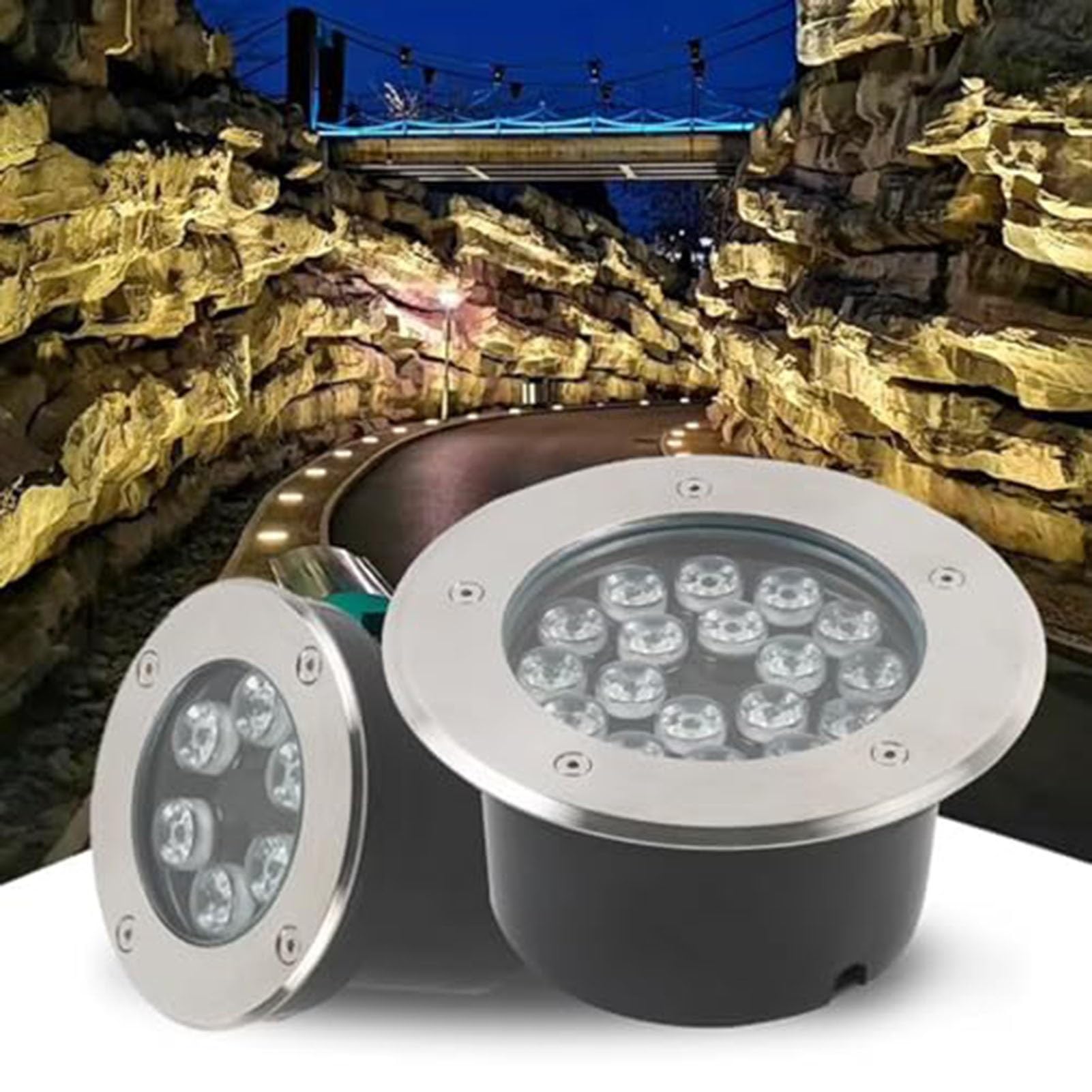 THEGA Round Ground Landscape Light - Outdoor Recessed Ground Light, IP66 Waterproof Buried Lights, AC85-265V Recessed Spot Lights, For Pathway, Driveway, Deck(White,12w)
