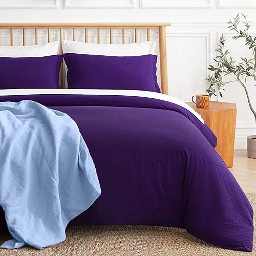 VEEYOO Funda de edredón tamaño Queen de algodón, funda de edredón 100% algodón lavado, tamaño Queen con cierre de cremallera, funda de edredón extra