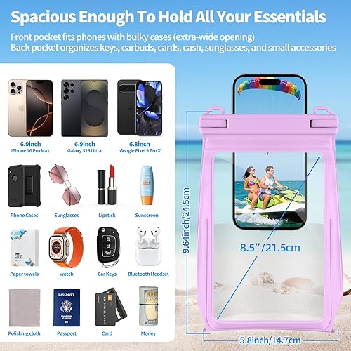 Miniatura 10 de Funda impermeable grande para teléfono, funda impermeable universal para iPhone 14 Plus 13 Pro Max 12 11 Samsung S23 S22 hasta 7.2 pulgadas, IPX8 a