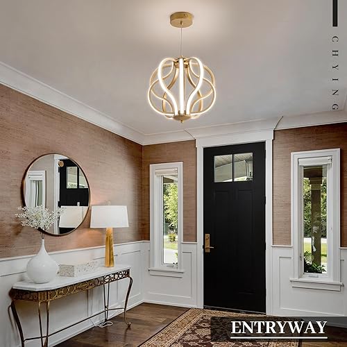 Miniatura 8 de CHYING Candelabro LED moderno de altura ajustable dorado para comedor, cocina, sala de estar, vestíbulo, entrada, 3000K-6000K regulable 10 luces