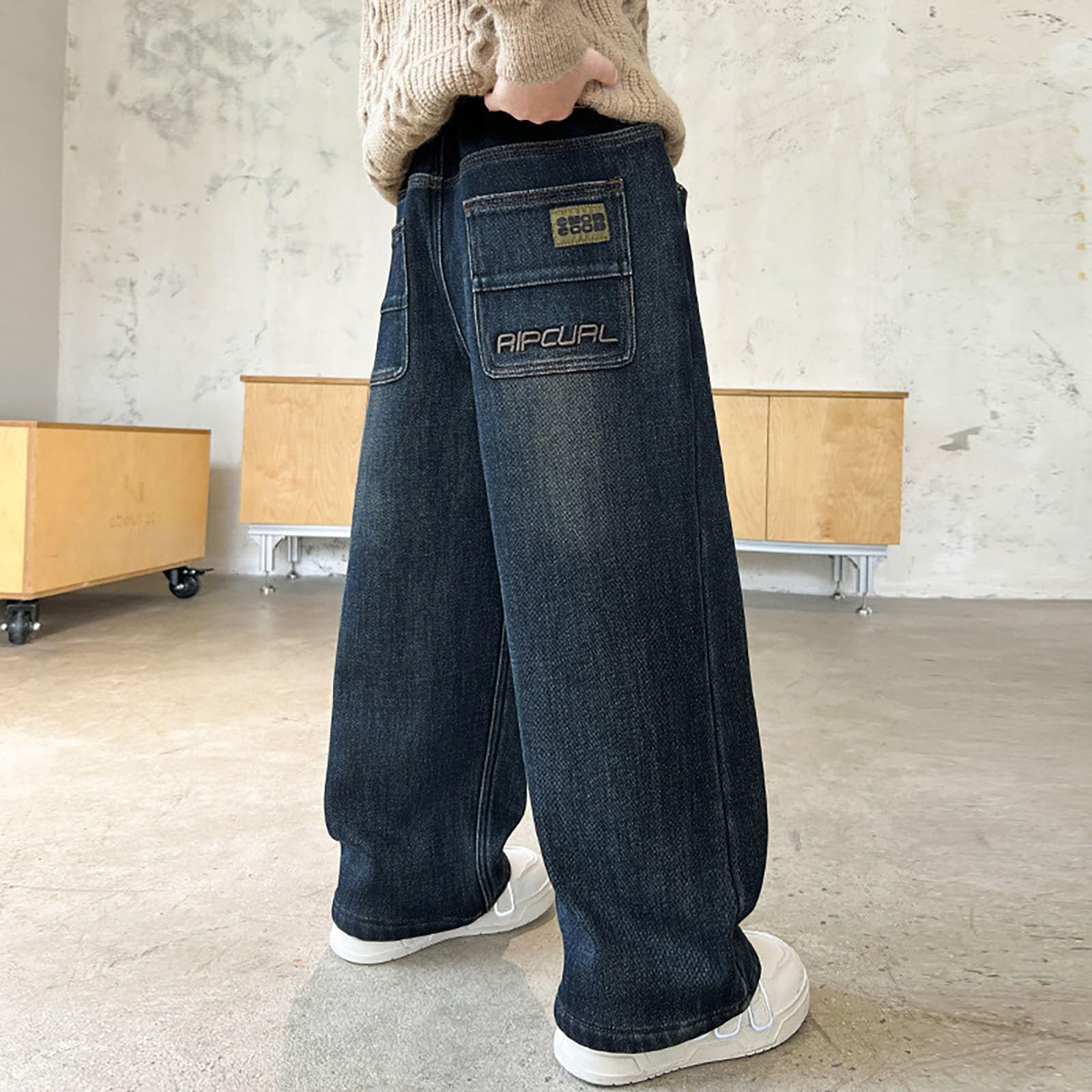 Genérico Vaqueros elásticos para niño Corte Amplio sin apretar Calidez y transpirabilidad Elásticos y cómodos Estilo Streetwear Actual Vaqueros de Pierna Recta Confort en Todo el año