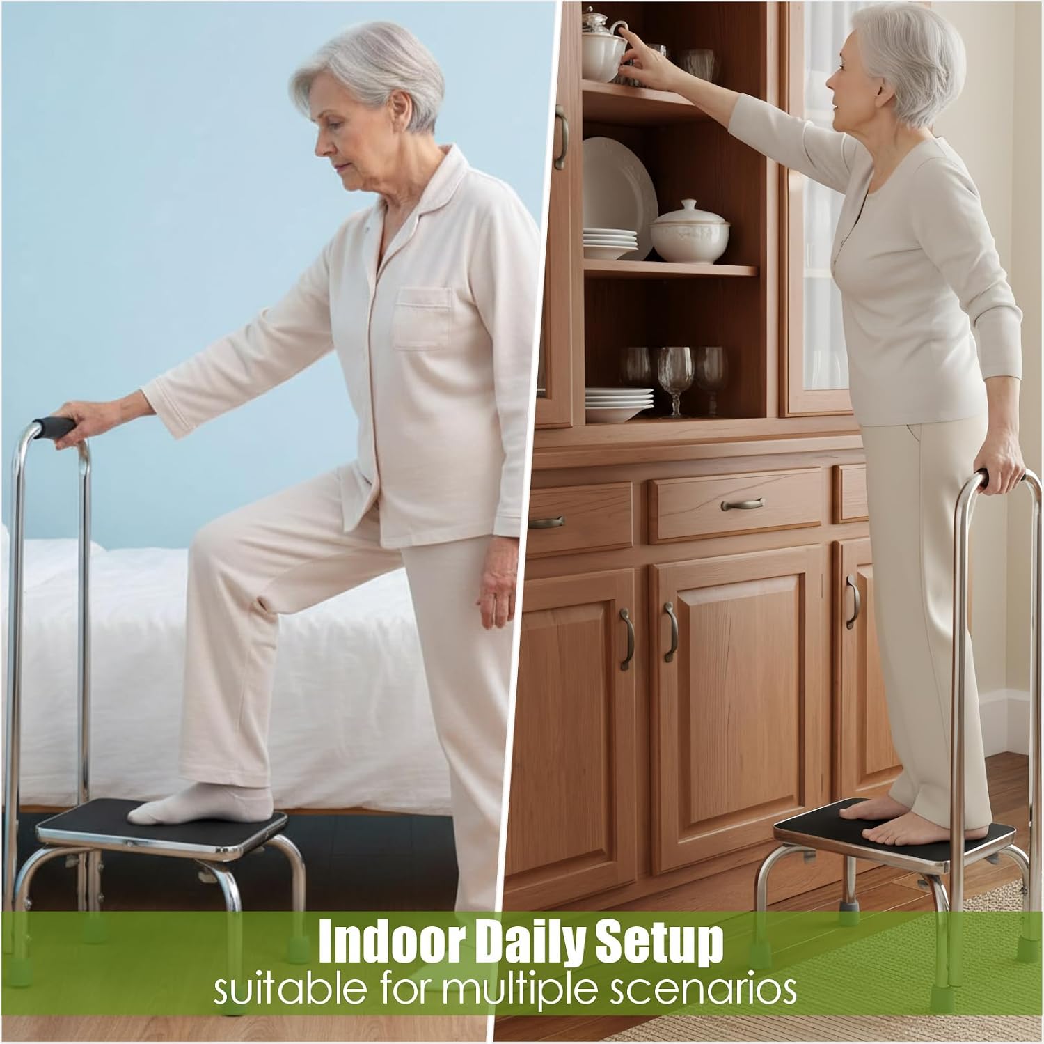 Step Stool with Handle, Adjustable Height, Non-Slip Platform, Heavy Duty 275 lb Capacity for Home, Kitchen, RV, Bedroom, Bathroom, Closet, Kids & Adults