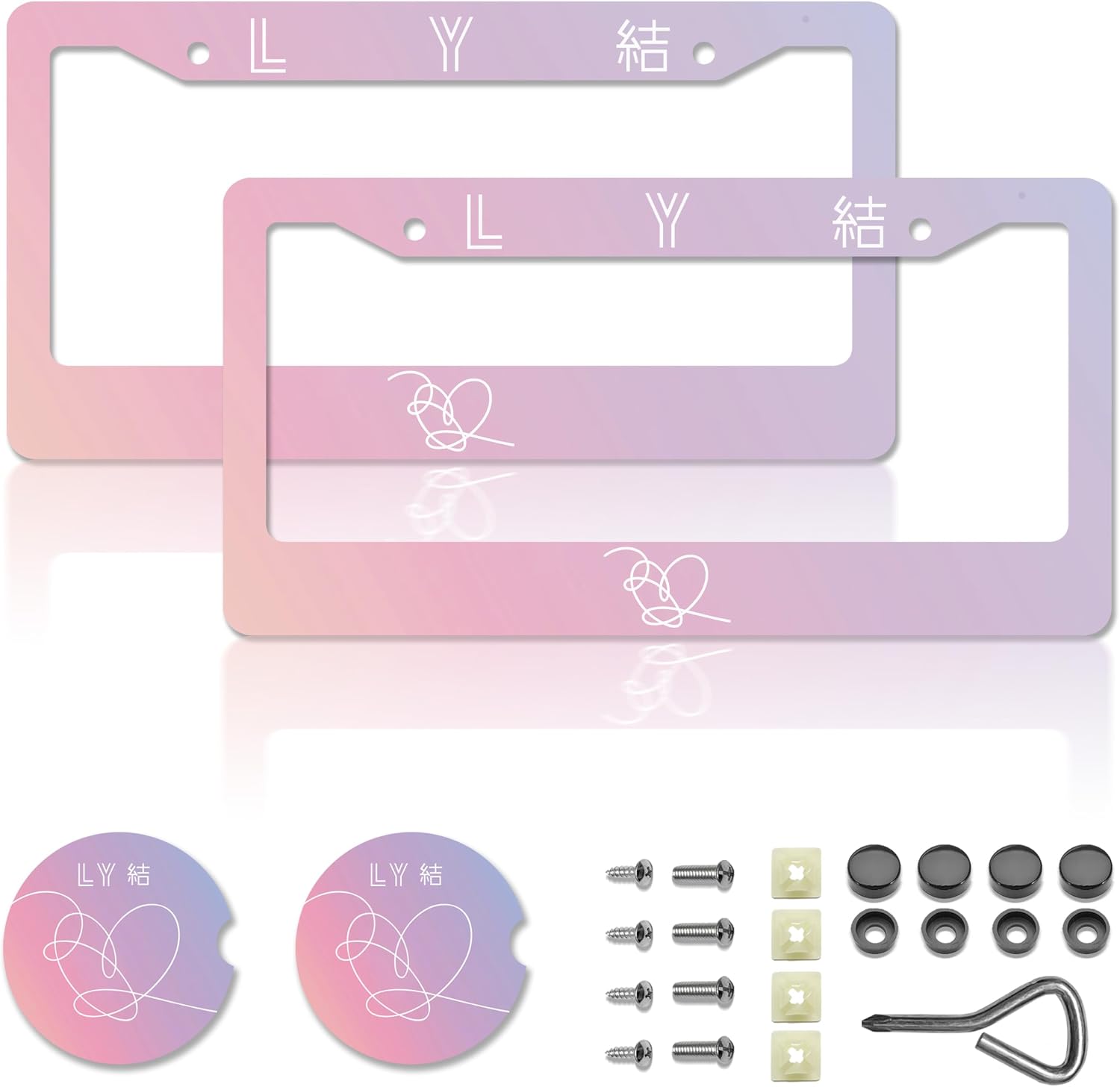 Pink License Plate Frames，for Car Accessories for Women & Men，Cute License Plate Holder，Aluminum License Plate Frame Fits Standard US Vehicles Size 12.2 x 6 Inch (Pink-2pcs)