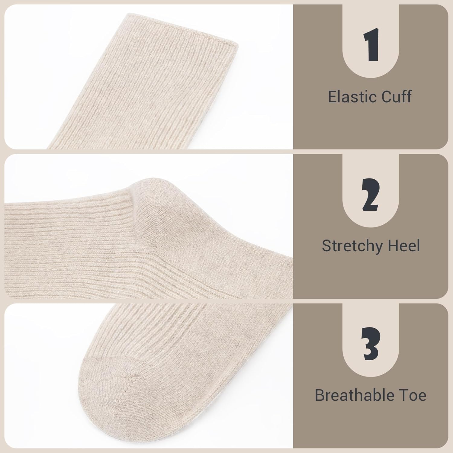 MissShorthair Cashmere Wool Socks 3-Pack for Women & Men Soft Warm Luxury Cashmere Wool Bed Socks for Winter Cozy Thick