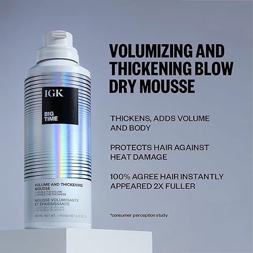 Miniatura 2 de IGK BIG TIME - Mousse de volumen y espesante | Moveable + Plenitud + Control de encrespamiento | Vegano + libre de crueldad | 6.2 onzas