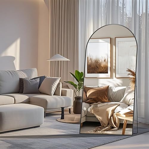 Miniatura 9 de Espejo arqueado de longitud completa, espejo de piso de gran tamaño de 76 x 34 pulgadas con soporte, espejo dorado de longitud completa, espejo de