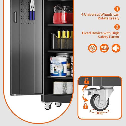 Miniatura 7 de SUXXAN Armarios de almacenamiento de herramientas de metal de 709 pulgadas de alto con puertas y 4 estantes ajustables archivador con cerradura