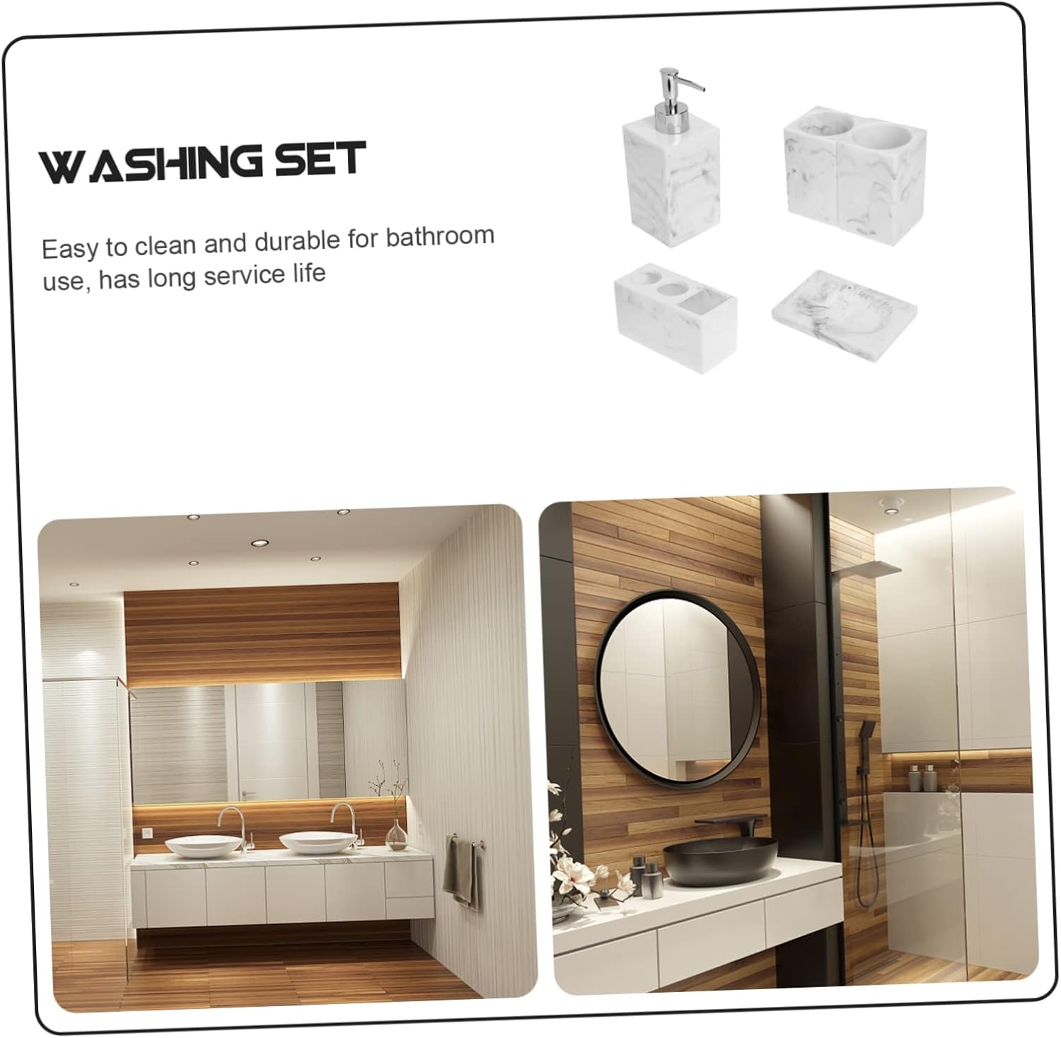 ABOOFAN Nordic Resin Bathroom Accessory with Soap Holder Emulsion Bottle Toothbrush Cup for Home Vanity Countertop Organization Compact and Easy Clean Sanitary Ware