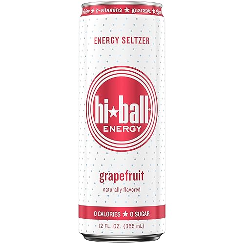 Hiball Energy Seltzer Water - Agua con gas con cafeína hecha con vitamina B12 y vitamina B6, sin azúcar (paquete de 4 de 12 onzas líquidas), pomelo
