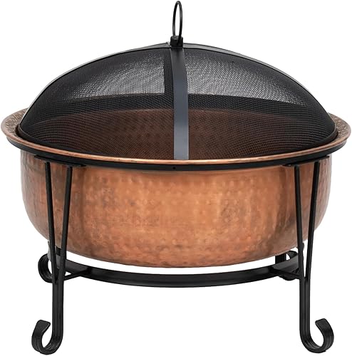 Fire Sense 62665 Hoguera Palermo Copper con soporte de acero, quemador de madera, ligero, portátil, para exteriores, incluye pantalla de malla de