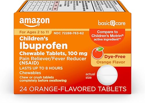 Las tabletas masticables de ibuprofeno de 100 mg para niños de Tienda Basic Care, sabor naranja, son un analgésico y reductor de fiebre (24