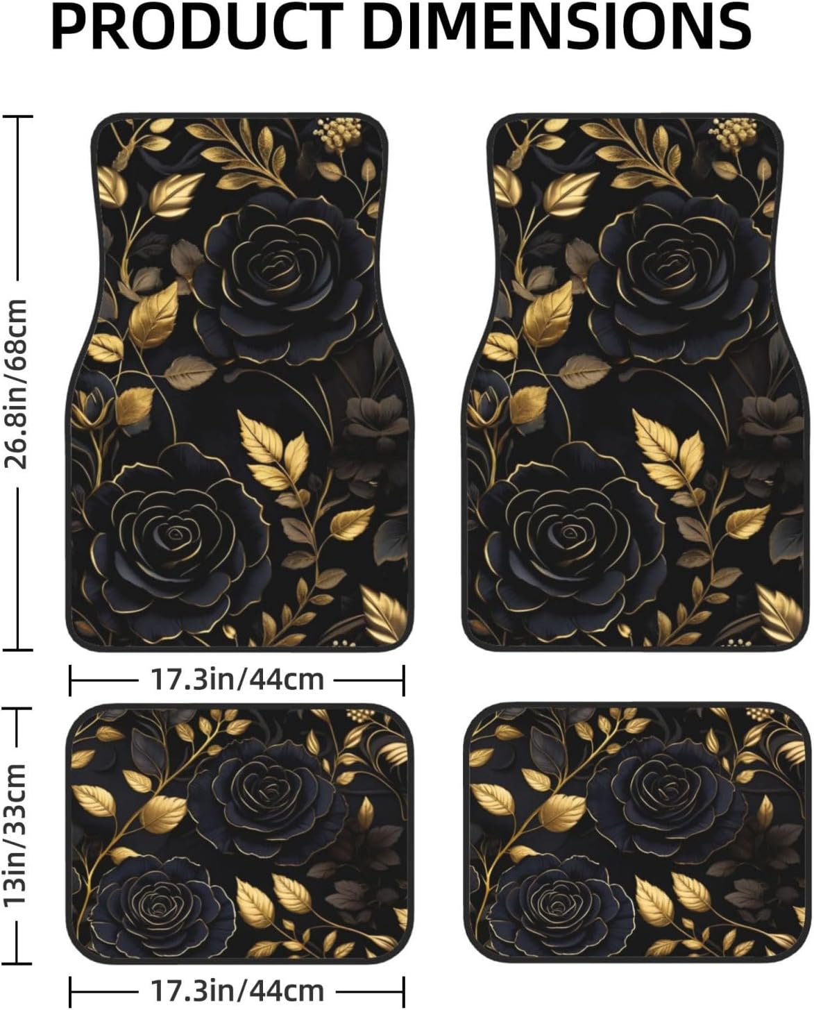 Artistic Fabric Car Floor Mats-Non-Slip Rubber Backing,Golden Flower Floral,Front & Rear Set-Water Absorbing, Durable Automotive Floor Mat Rug Liners with Stylish Patterns - Image 2