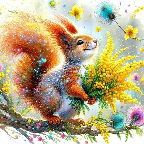 Anuver Full Drill Diamond Art Kits for Beginner, Squirrel DIY Diamond Painting Kits for Home Wall Decor, 12x12 Inch, Diamond Gem Kits for Adults