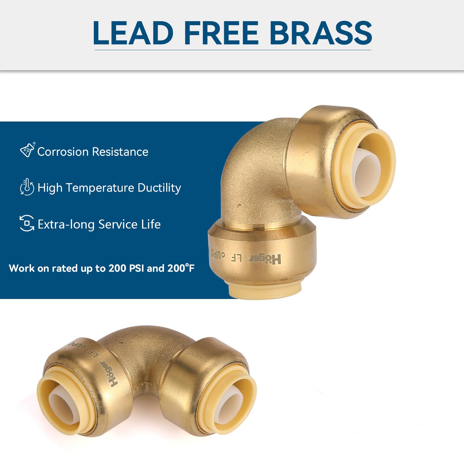 Codo de 90 Grados de 3/4" con Ajuste a presión, Paquete de 10 Codos con Ajuste a presión con 1 Clip de desconexión, Accesorios de plomería de conexión a presión para PEX, Cobre, C