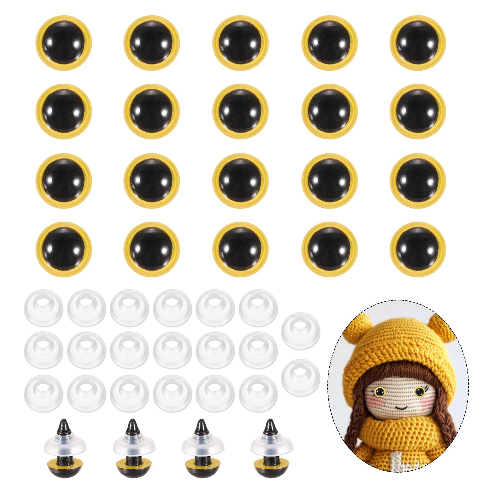 PATIKIL 8mm Safety Eyes, 20Pcs Realistic Doll Crocheting Safety Eyes with Washers for Decor Crochet Accessories Dolls Craft Halloween, Yellow