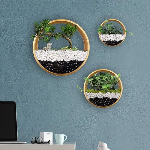 Miniatura 5 de Paquete de 3 macetas colgantes de pared, cesta moderna de pared redonda, maceta vertical para interiores y exteriores, jarrón para plantas