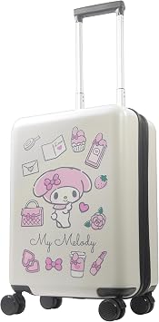 FUL Sanrio My Melody 22.5 Inch Carry On Luggage, Hardshell Rolling Suitcase with Spinner Wheels, White