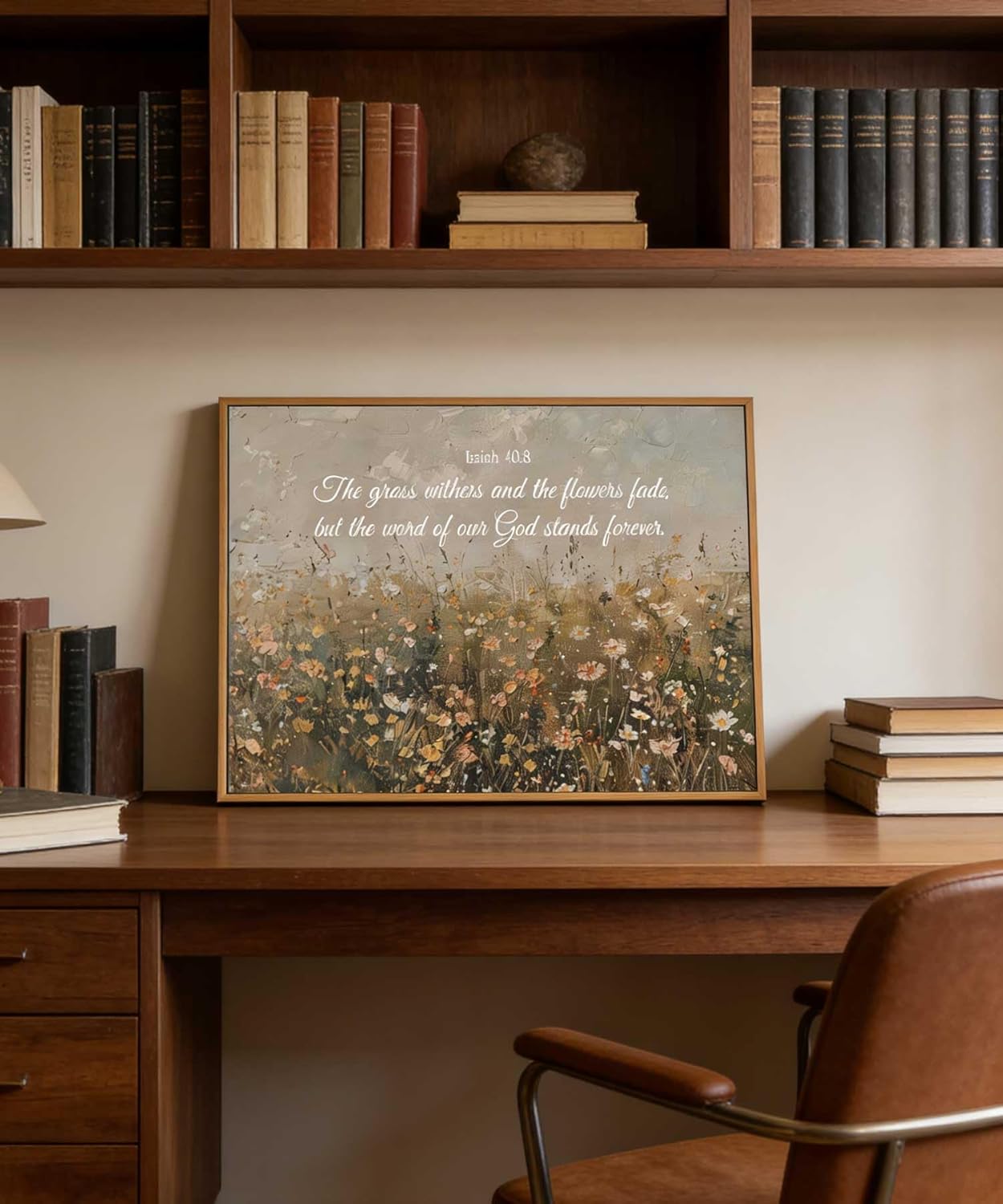 Framed Christian Floral Scripture Canvas Wall Art Wildflower Meadow Bible Verse Wall Decor Picture Isaiah Religious Faith Art Poster Print for Living Room Bedroom Decoration 12x16in