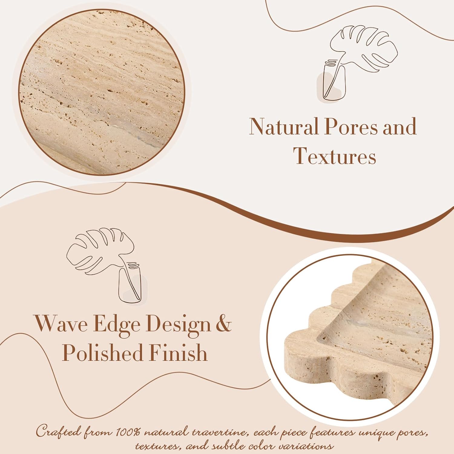 Scalloped Natural Travertine Tray 11.81 x 7.87 '' Marble Vanity Organizer Stone Bathroom Kitchen Countertop Beige Jewelry Perfume Dresser Decorative Organizer for Home Decor Women Men Gift