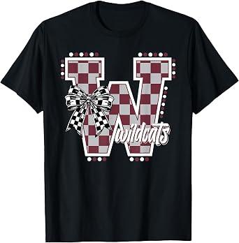 Wildcats Checkered Maroon Wildcat Pride School Spirit Mascot T-Shirt