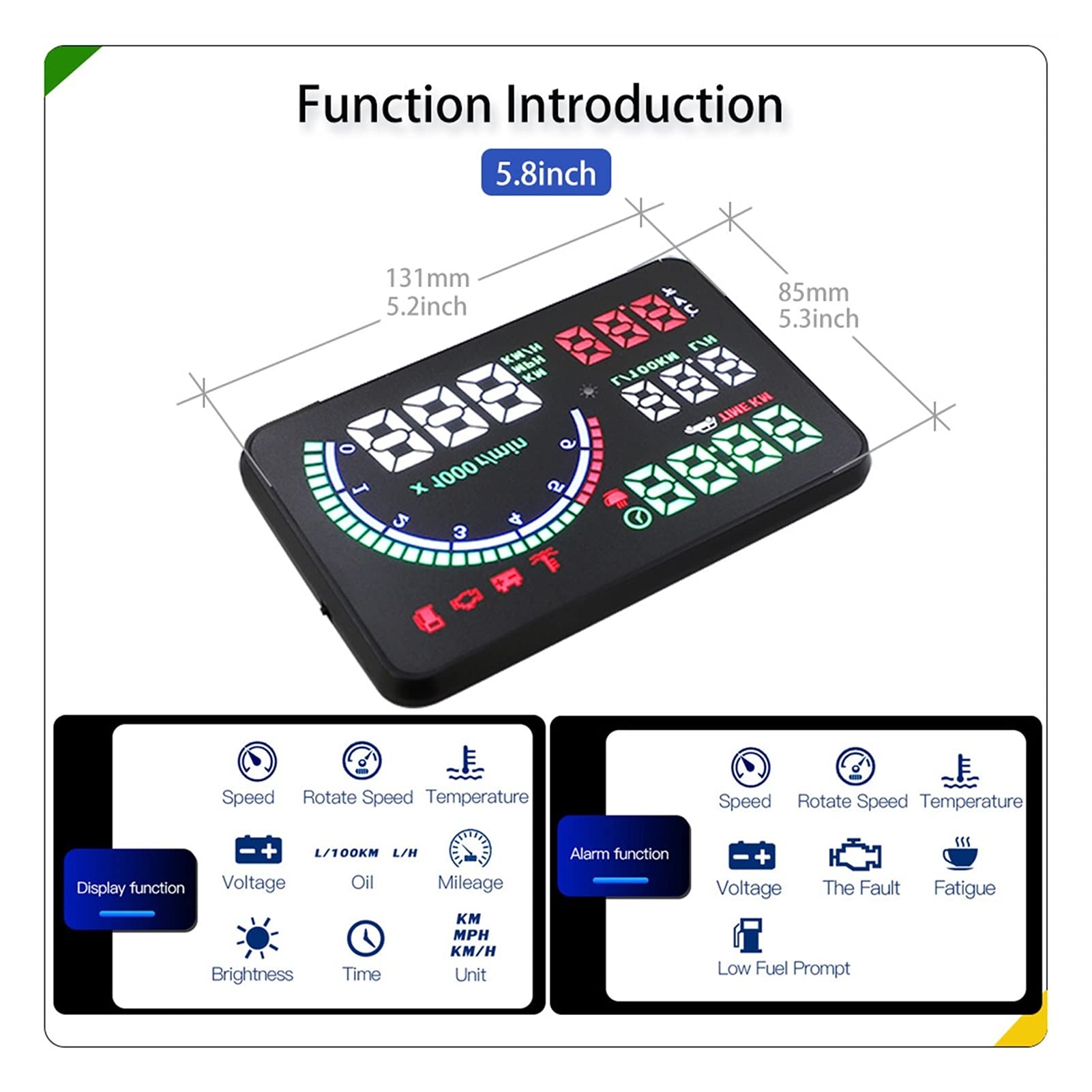Head-Up-Display 5.8 "I9-Auto-Head-Up-Display LED OBD. Scanner über Geschwindigkeitswarnung kann Kilometer auf der Windschutzscheibe anzeigen Auto-Hud-Display