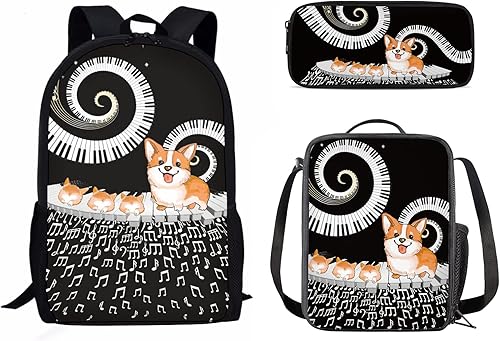 Poceacles Mochila escolar de 3 piezas con bolsa de almuerzo y estuche para lápices para niños, niñas, adolescentes, mochila informal para niños,