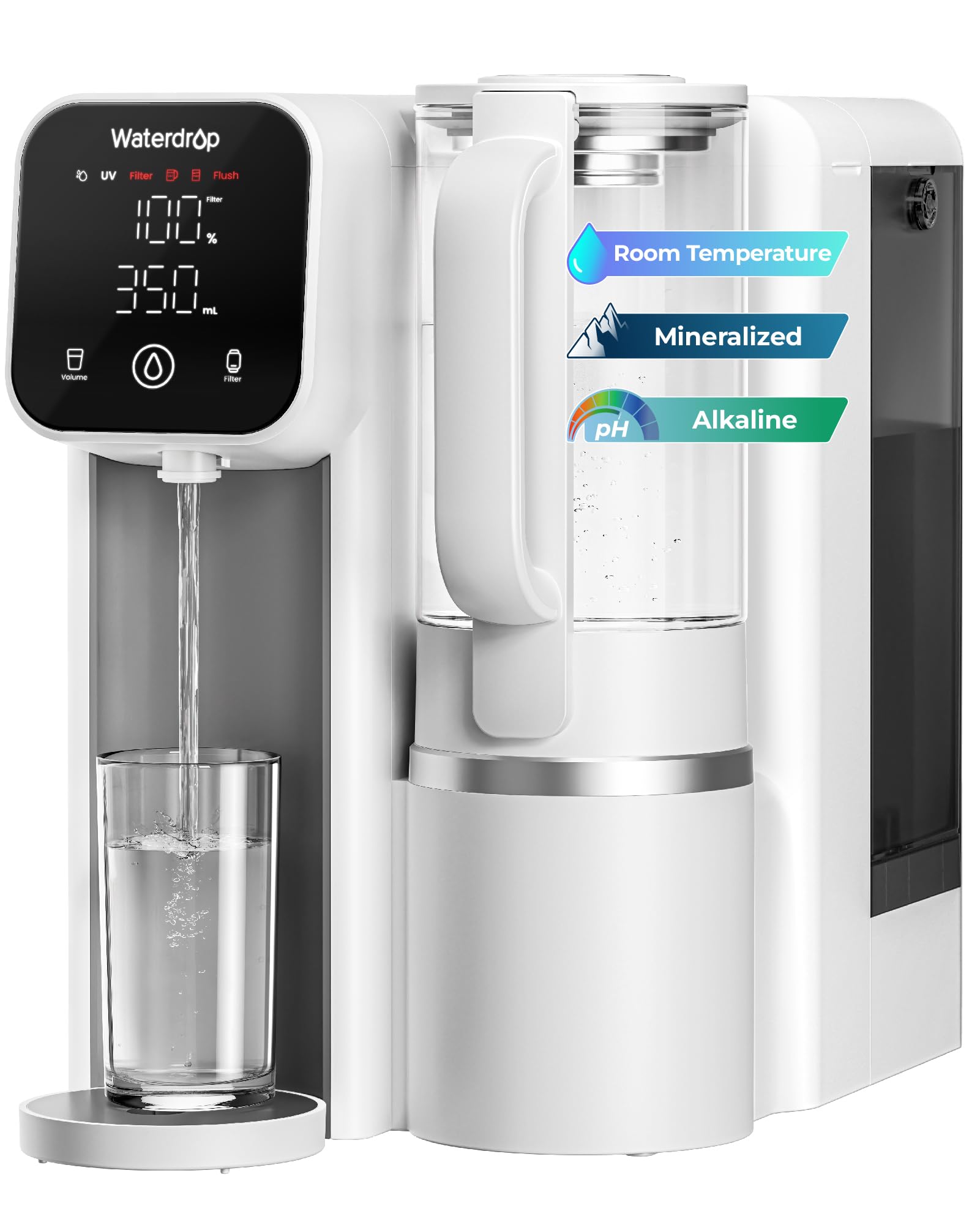 Waterdrop M6SL Mineralisiertes Auftisch Osmoseanlage, Raumtemperatur | Glaskaraffe, 8-Stufen-Filtration, 3:1 Rein- zu Abwasser, NSF/ANSI 58 & 372 Zertifiziert, BPA-frei