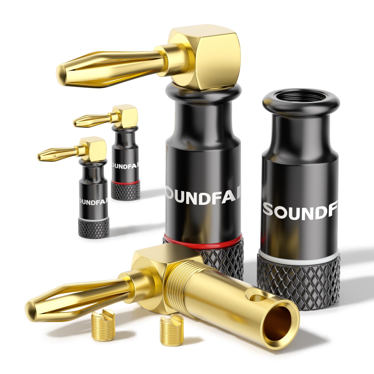 Connettori Banana Angolo 90° Placcati Oro 24K per Cavi Altoparlante 4pz (2 coppie)