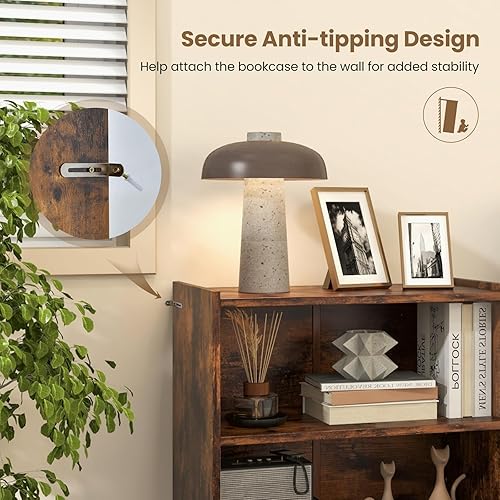 Miniatura 7 de Giantex Estantería de 3 cubos, color marrón, estantería abierta industrial moderna de 3 niveles con estantes ajustables, dispositivo antivuelco,