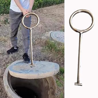 Manhole Hook Heavy Duty Manhole Cover Hook Stainless Steel, Handy Manhole Lid Lifter Tool for Workshop Sewer, Rigid Drain Grate Pulling Keys for Removing & Opening30cm 11 3/4"