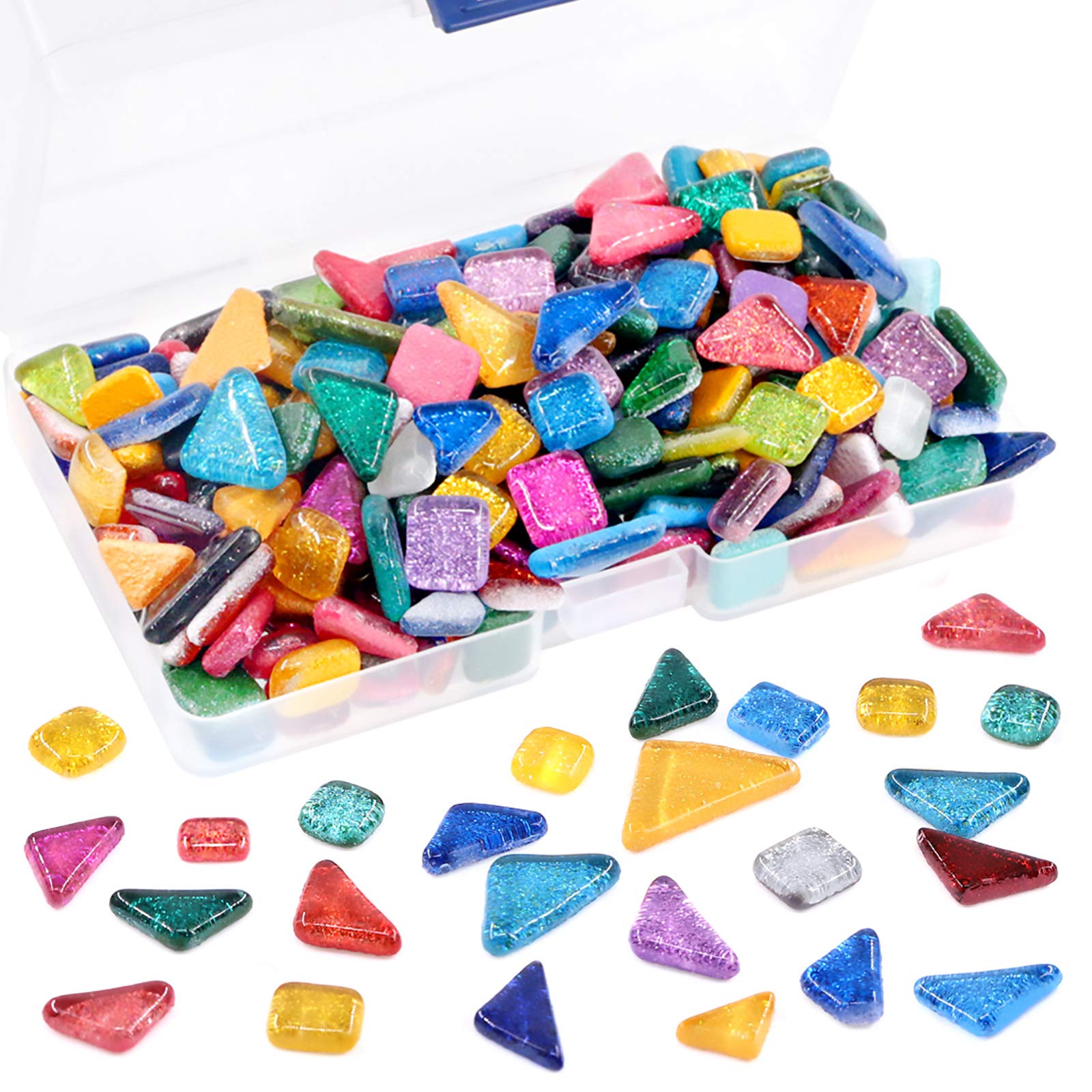 Swpeet 1 Pound Mixed Colors Shine Crystal Series Mosaic Tiles Assortment Kit - Square and Triangle Genuine Glitter Crystal for Home Decoration Crafts