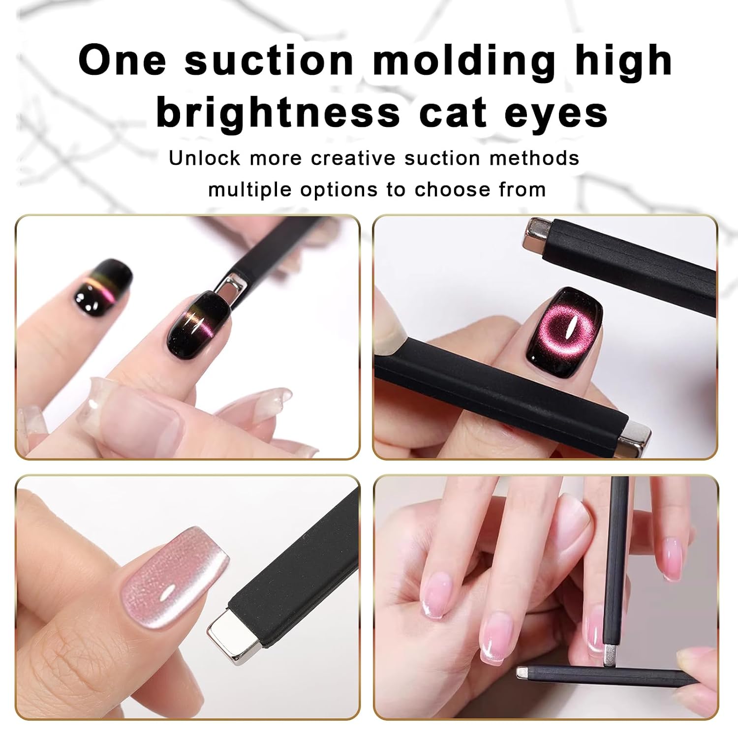 WOKOTO 1 Pcs Large Rectangle Cat Eye Magnet For Nails With 4 Pcs Rabbit Shape Magnetic Effect Stencil, Powerful Magnetism Cat Eye Nail Magnets For Nail Art Magnetic Sticks, Rabbit Magnet For Nails