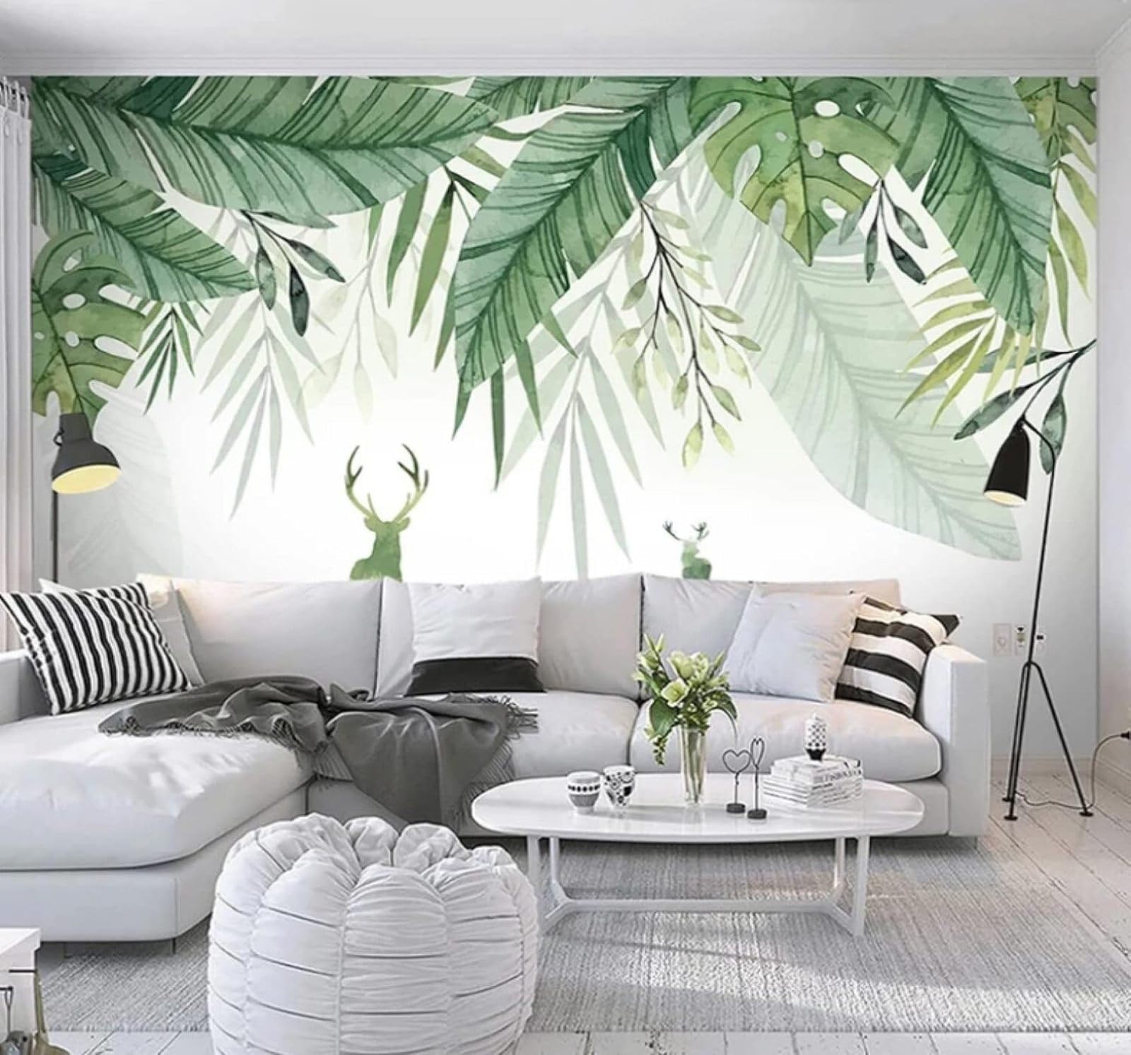XLMING Fresh Minimalist Reindeer Green Leaves Pastoral 3D Wallpaper Luxury Home Dining Decor Paste Sofa Living Room The Wall for Bedroom Mural-250cm×170cm