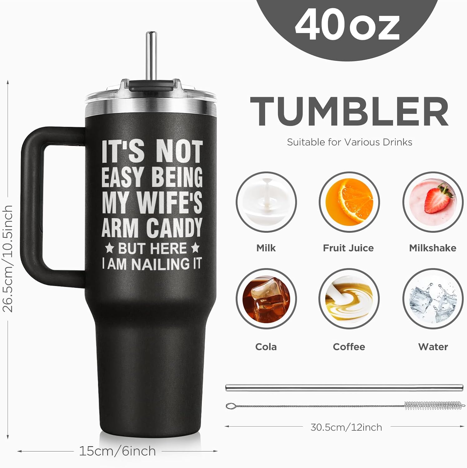 Shqiueos Husband Valentines Day Gifts from Wife 40oz Tumbler with Handle & Straw Lid for Men, Wedding Anniversary Romantic Gifts for Him, Birthday Fathers Day Christmas Funny Travel Coffee Cup - Image 9