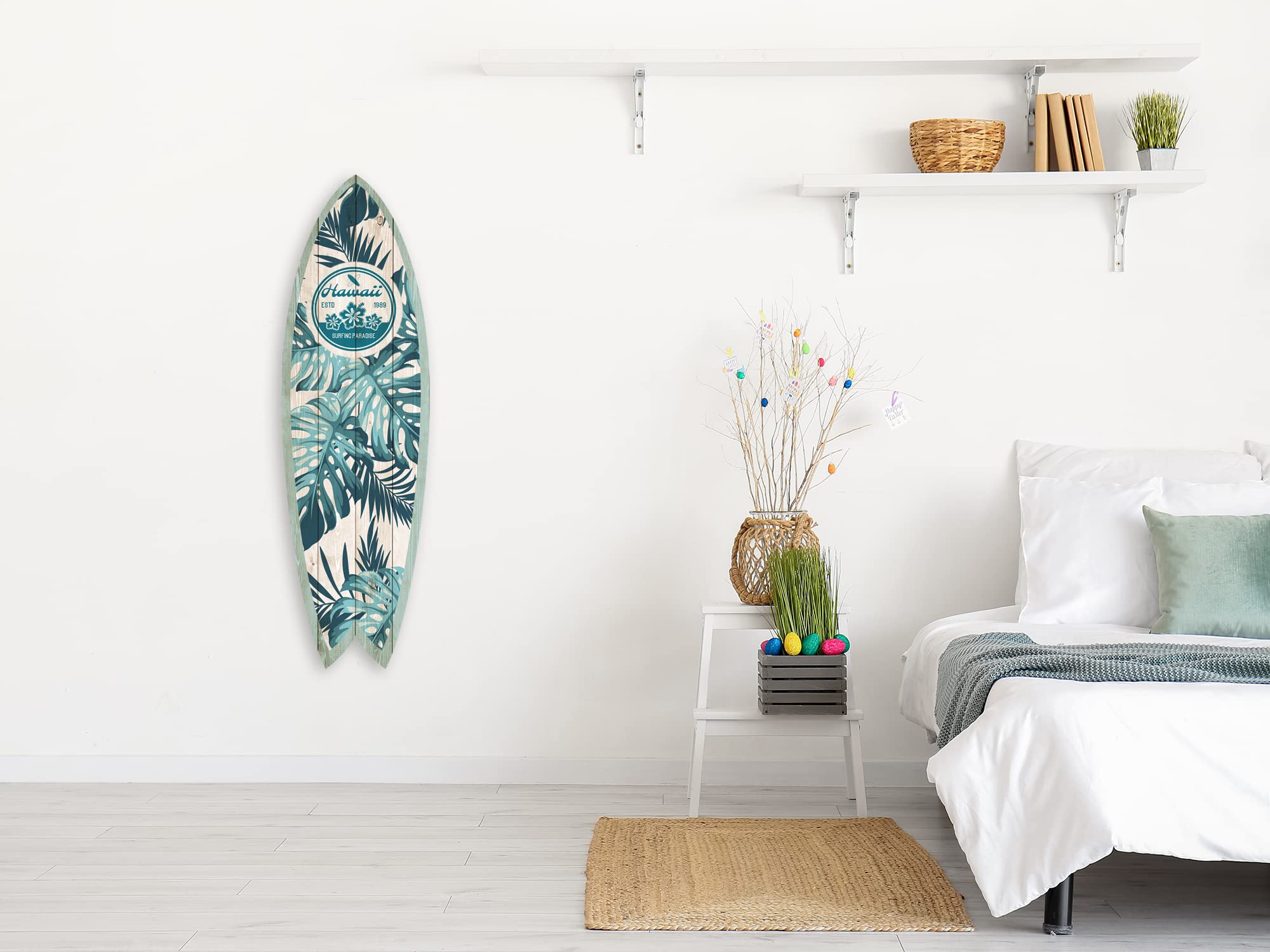 DECLINA, Decorazione da parete, tavola da surf, decorazione surf, stampa su alluminio, tavola da surf deco Surfing Paradise, 100 x 30 cm