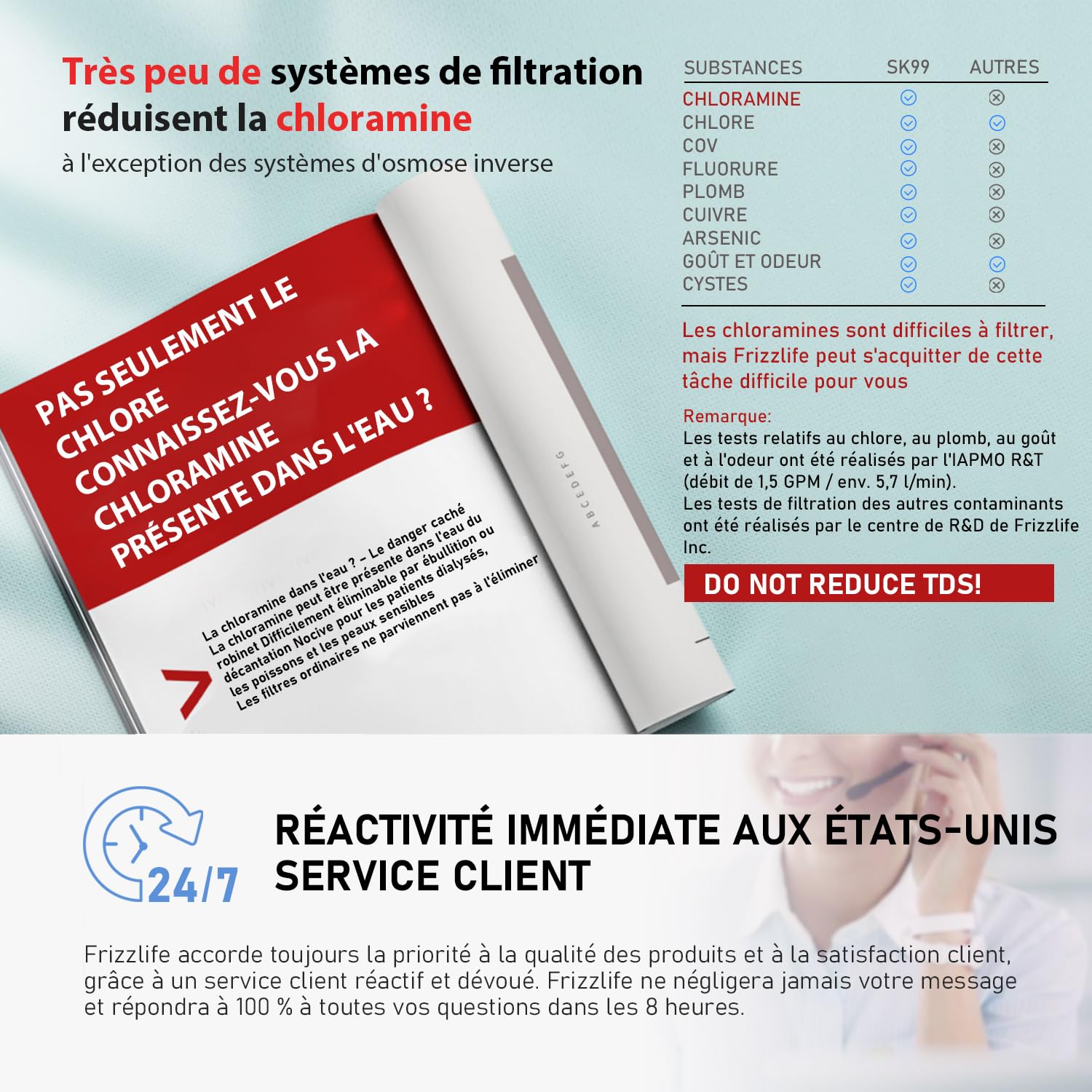 Frizzlife Système de Filtre à Eau Sous Évier SK99-NEW, Connexion Directe, Certifié NSF/ANSI 53&42, 0,5 Micron, 3 Étapes filtration d'eau, Réduit Plomb, Chlore, Chloramine, Fluorure,white