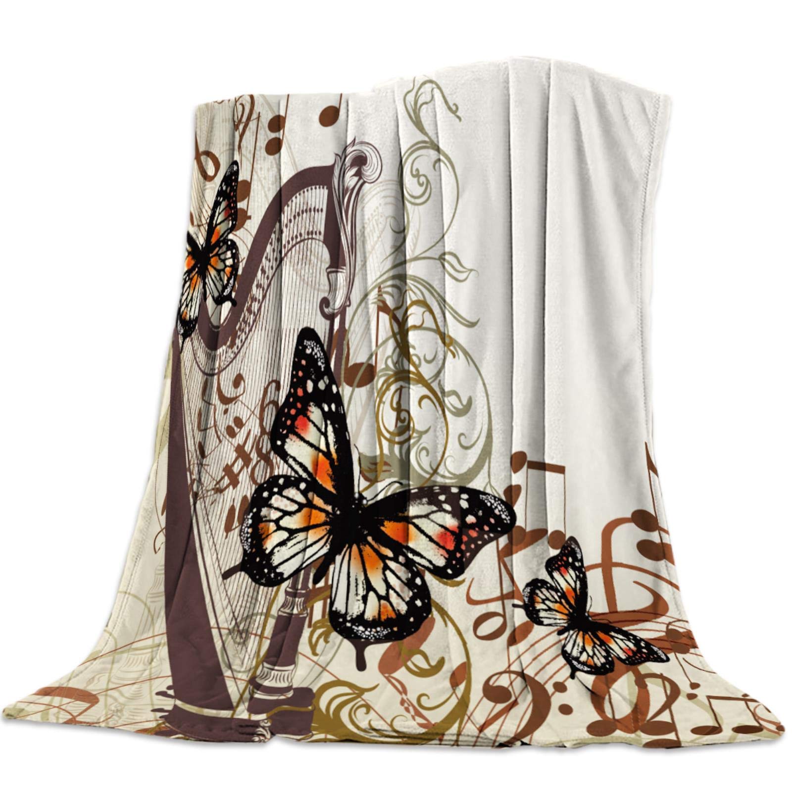 Cllym Art Design Music Notes Throw Blanket Warm Microfiber Blanket Cartoon Blankets For Beds Home Decor